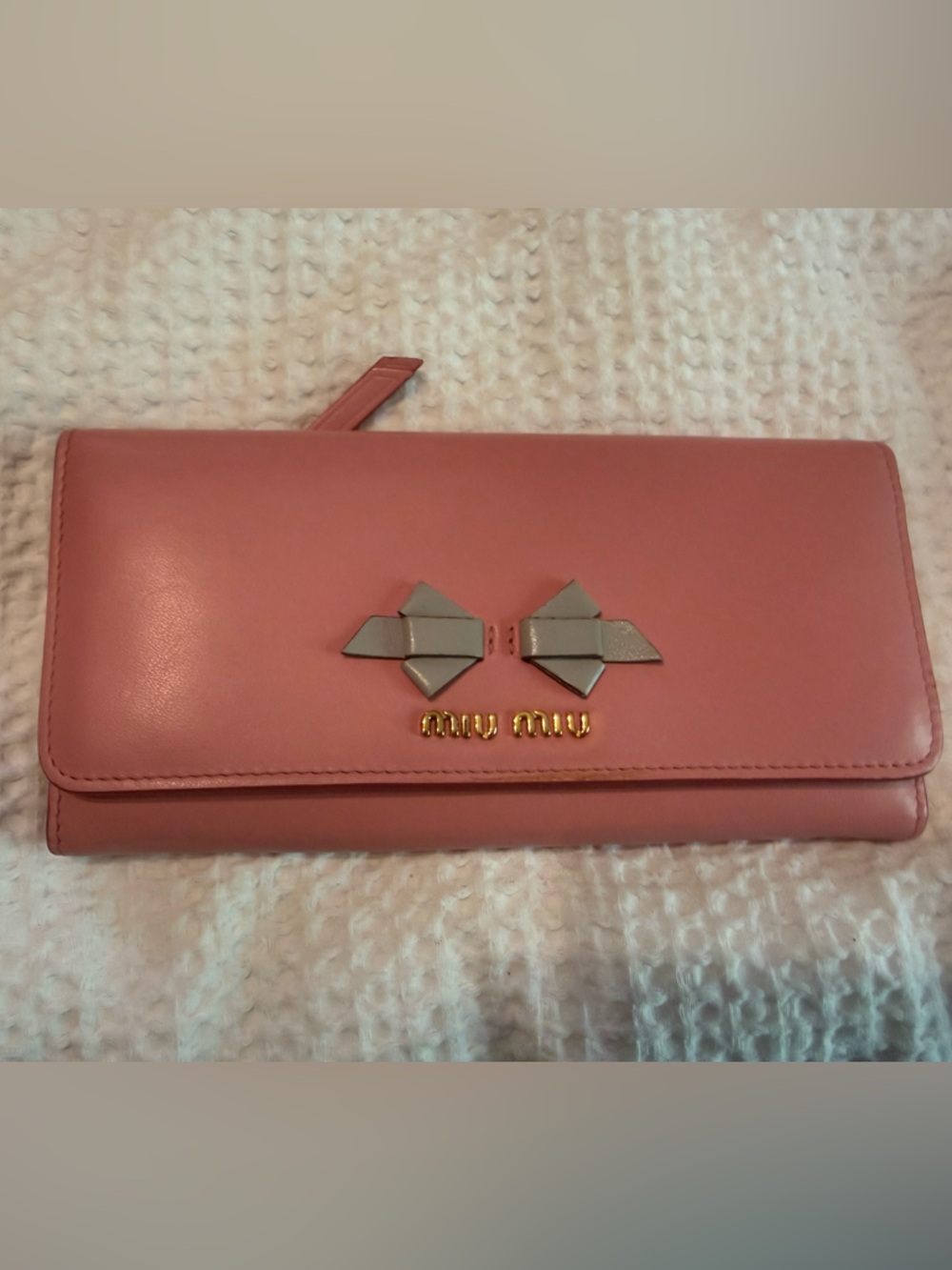 Miu Miu Rose Pink Leather Wallet with Bow Accents